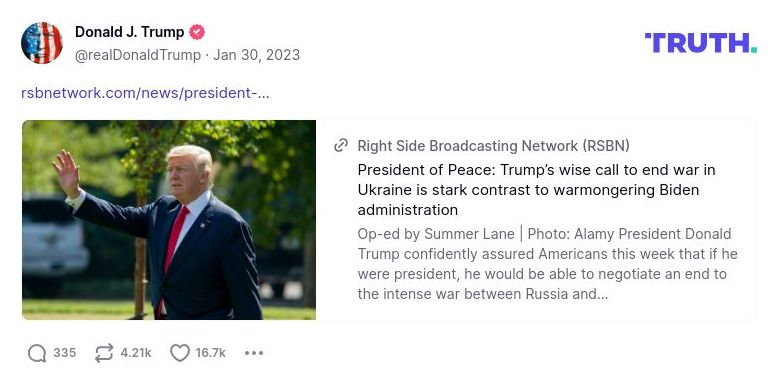 Post preview from Donald Trump