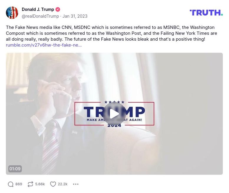 Post preview from Donald Trump