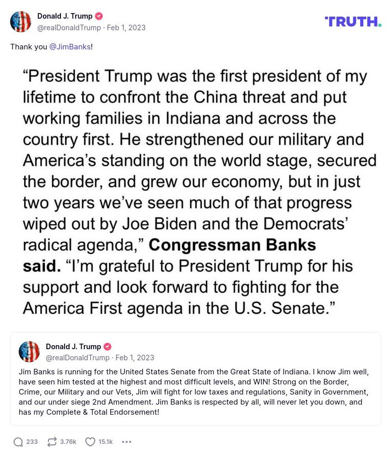 Post image from Donald Trump