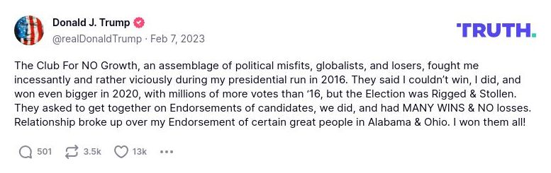 Post image from Donald Trump