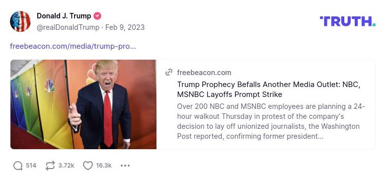 Post image from Donald Trump