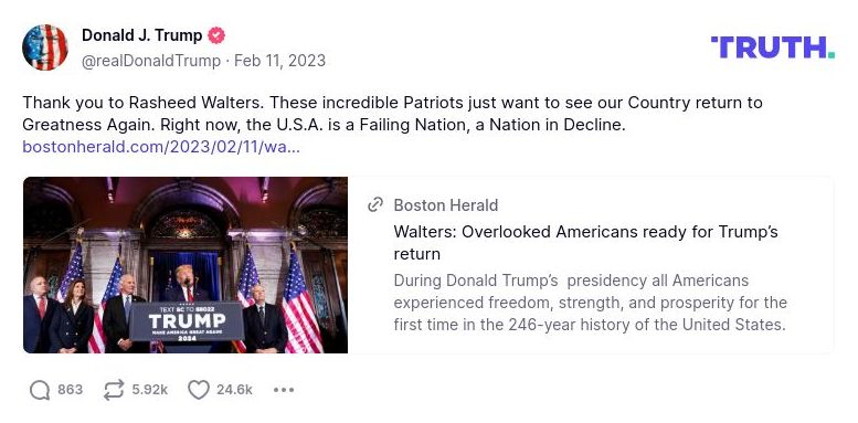 Post image from Donald Trump