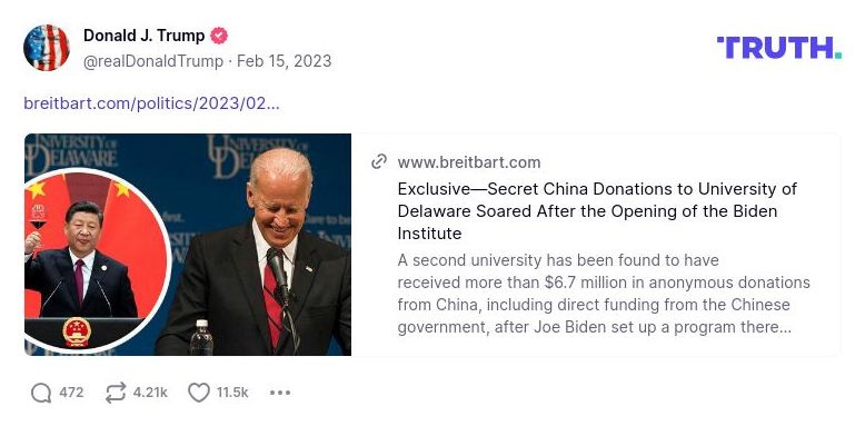 Post preview from Donald Trump