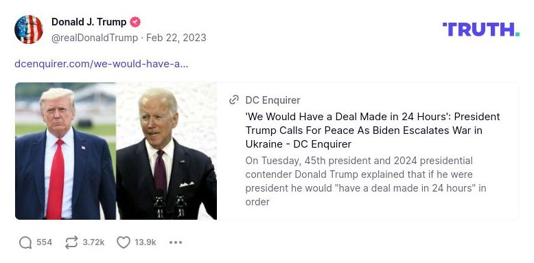 Post preview from Donald Trump