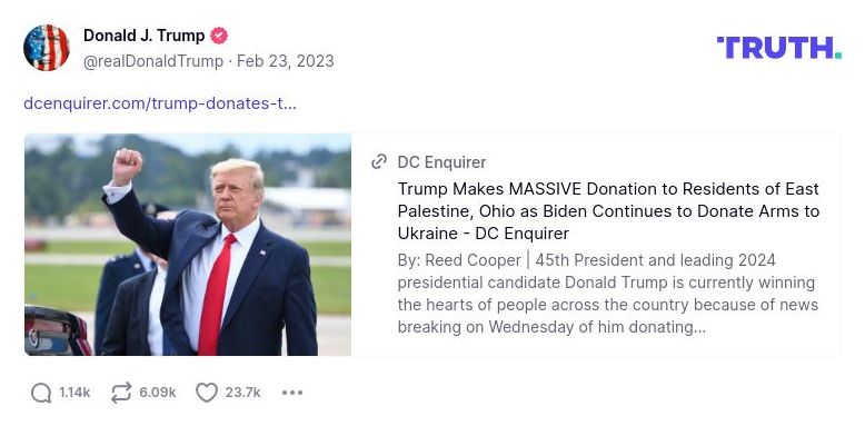 Post preview from Donald Trump