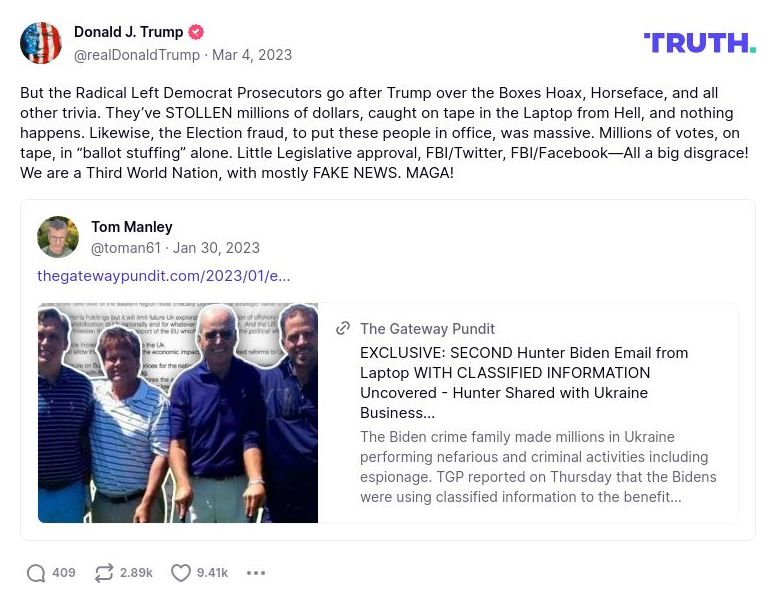 Post image from Donald Trump