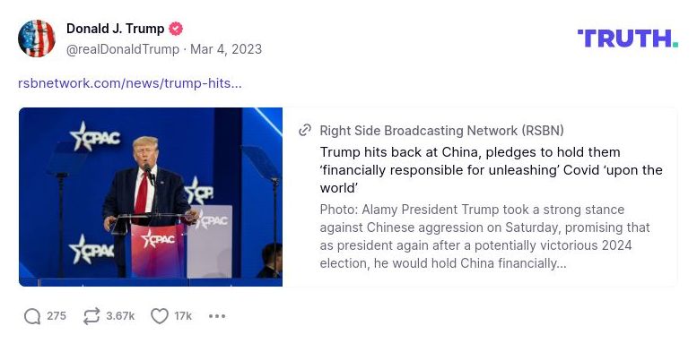 Post preview from Donald Trump