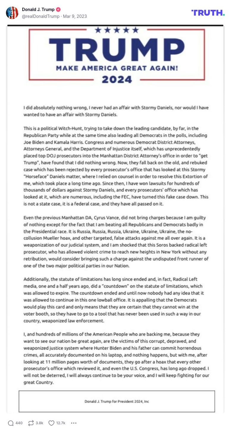 Post image from Donald Trump