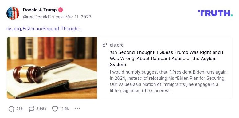 Post image from Donald Trump