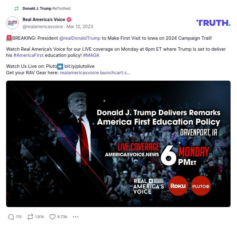 Post image from Donald Trump