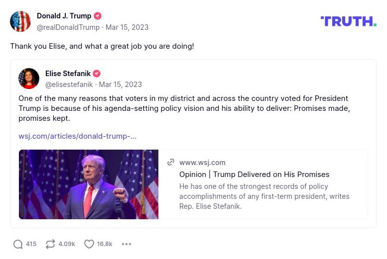 Post image from Donald Trump