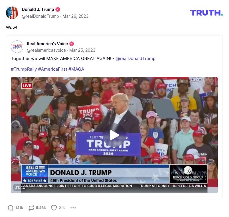 Post image from Donald Trump