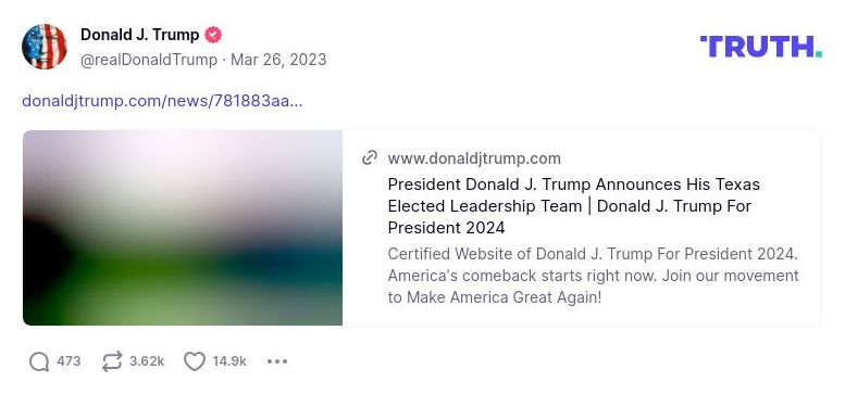 Post image from Donald Trump