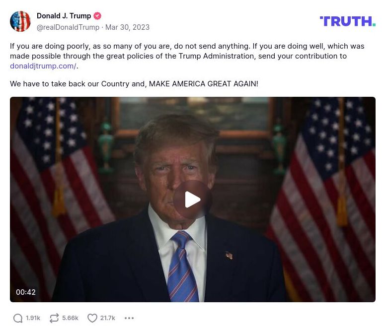 Post image from Donald Trump