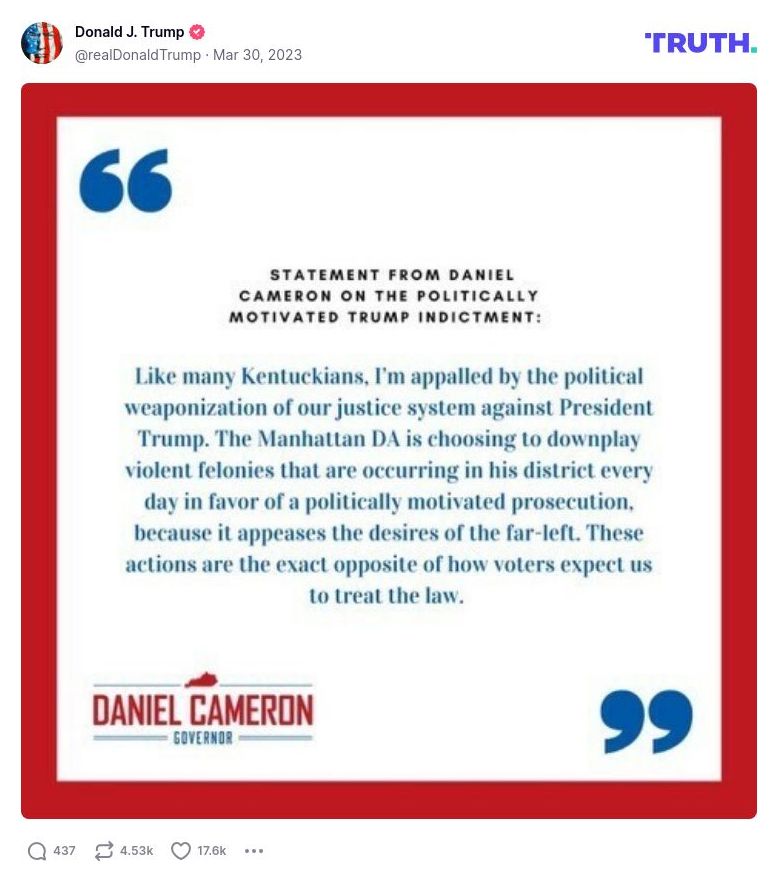 Post image from Donald Trump