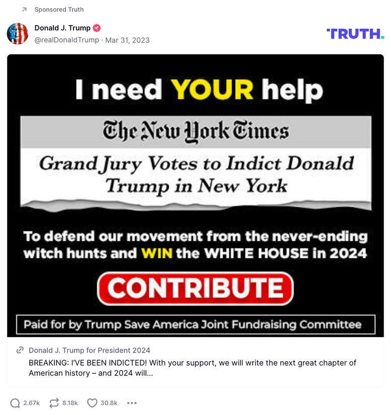 Post image from Donald Trump