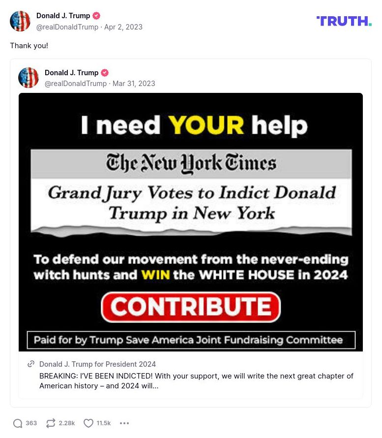 Post image from Donald Trump