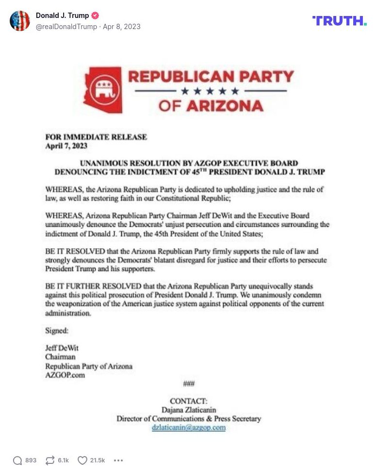 Post image from Donald Trump