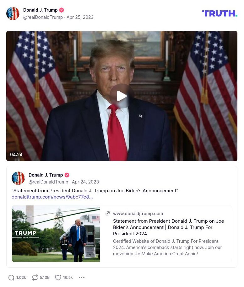 Post image from Donald Trump