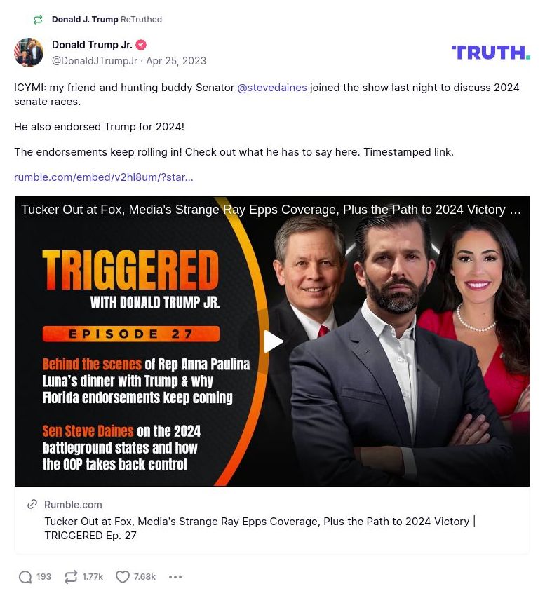 Post image from Donald Trump