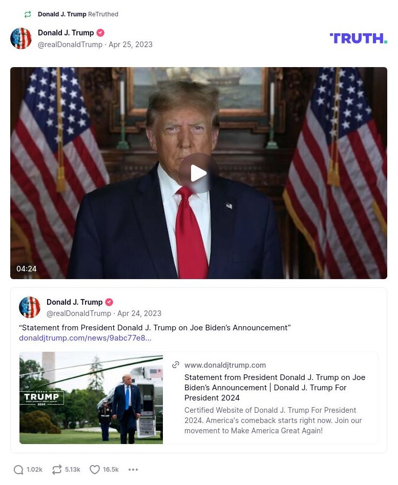 Post image from Donald Trump