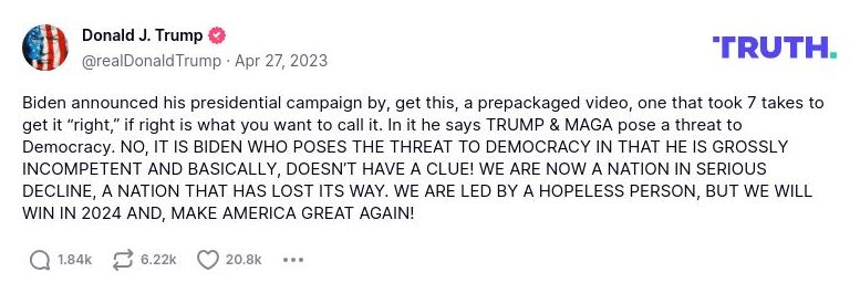 Post image from Donald Trump