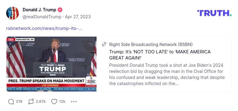 Post image from Donald Trump