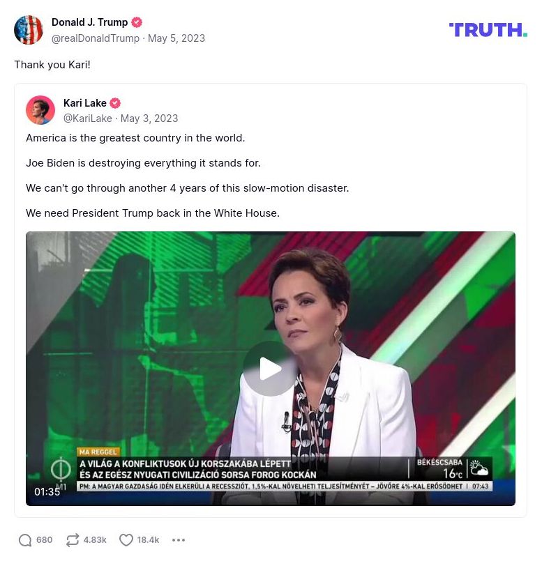 Post image from Donald Trump