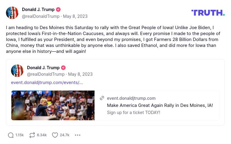 Post preview from Donald Trump