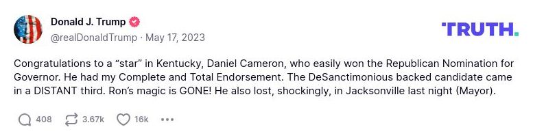 Post image from Donald Trump