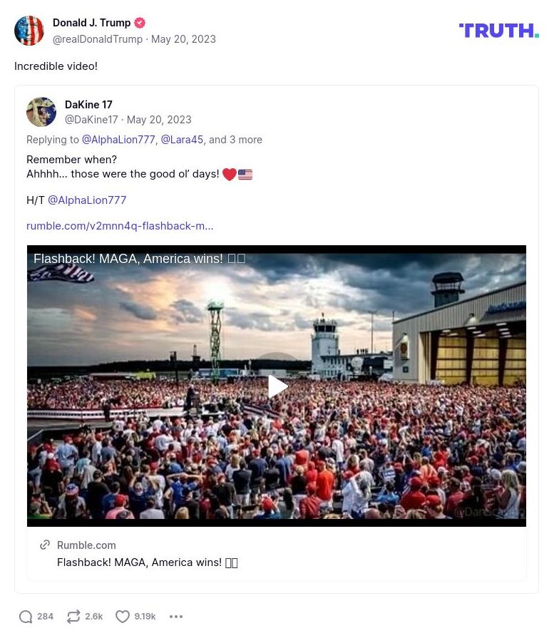 Post image from Donald Trump