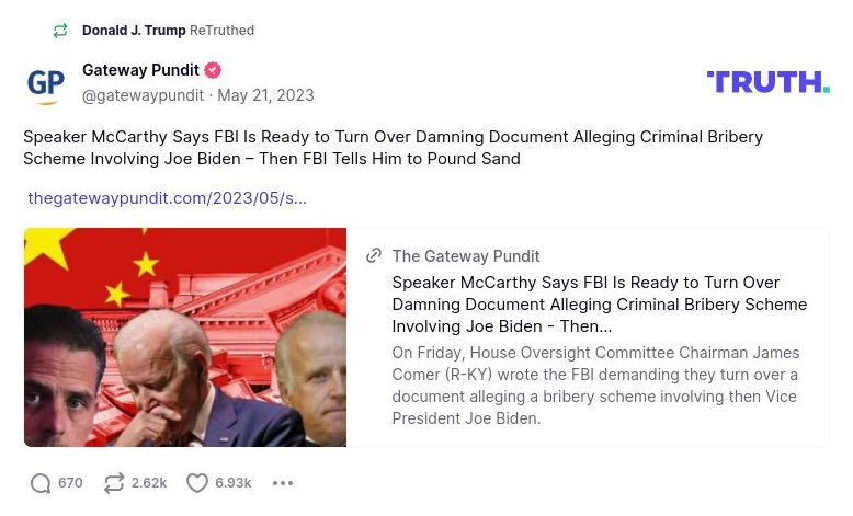 Post image from Donald Trump