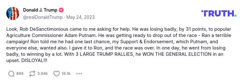 Post image from Donald Trump