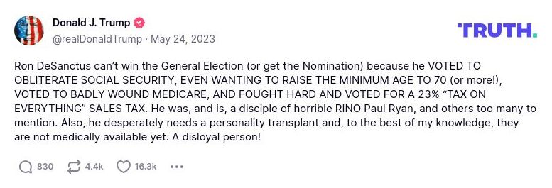 Post image from Donald Trump