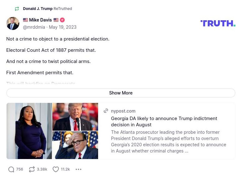 Post image from Donald Trump