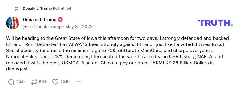 Post preview from Donald Trump