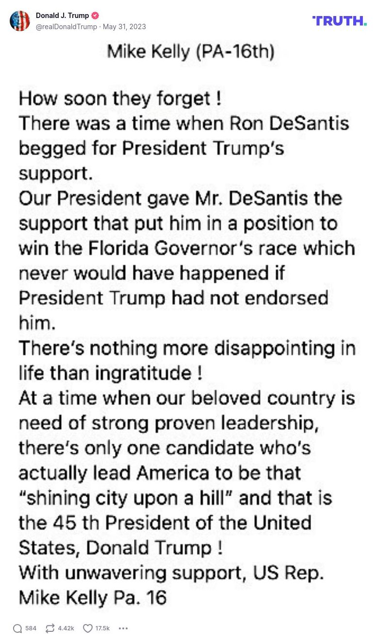 Post image from Donald Trump