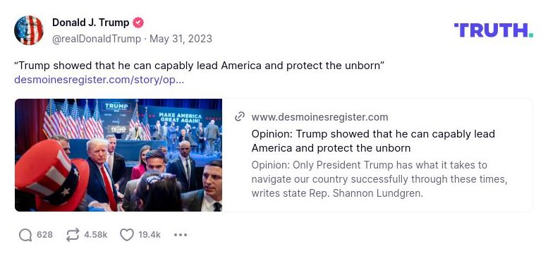 Post image from Donald Trump