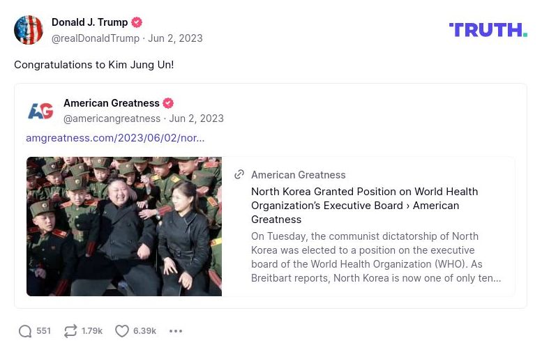 Post image from Donald Trump