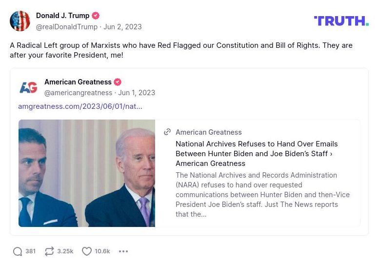 Post image from Donald Trump