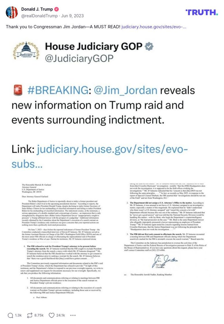 Post image from Donald Trump