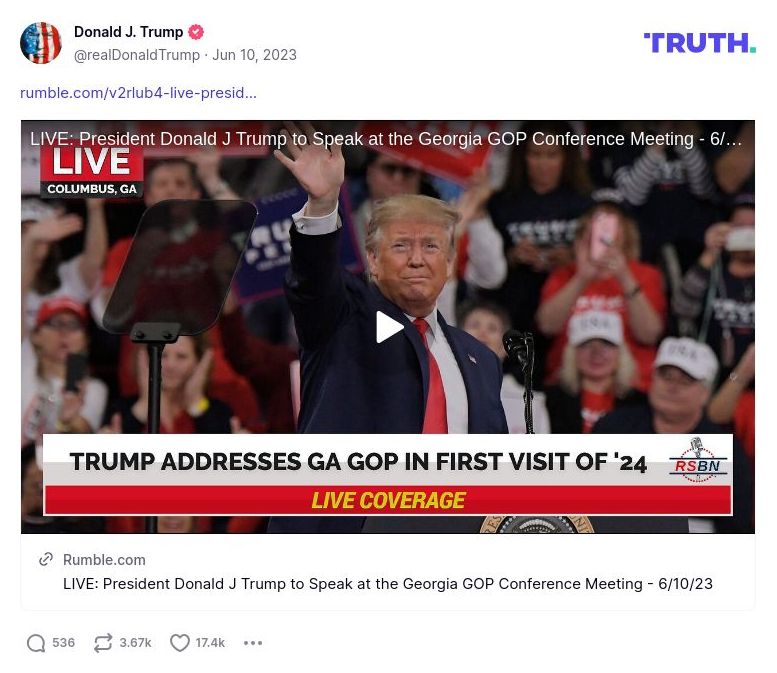 Post image from Donald Trump