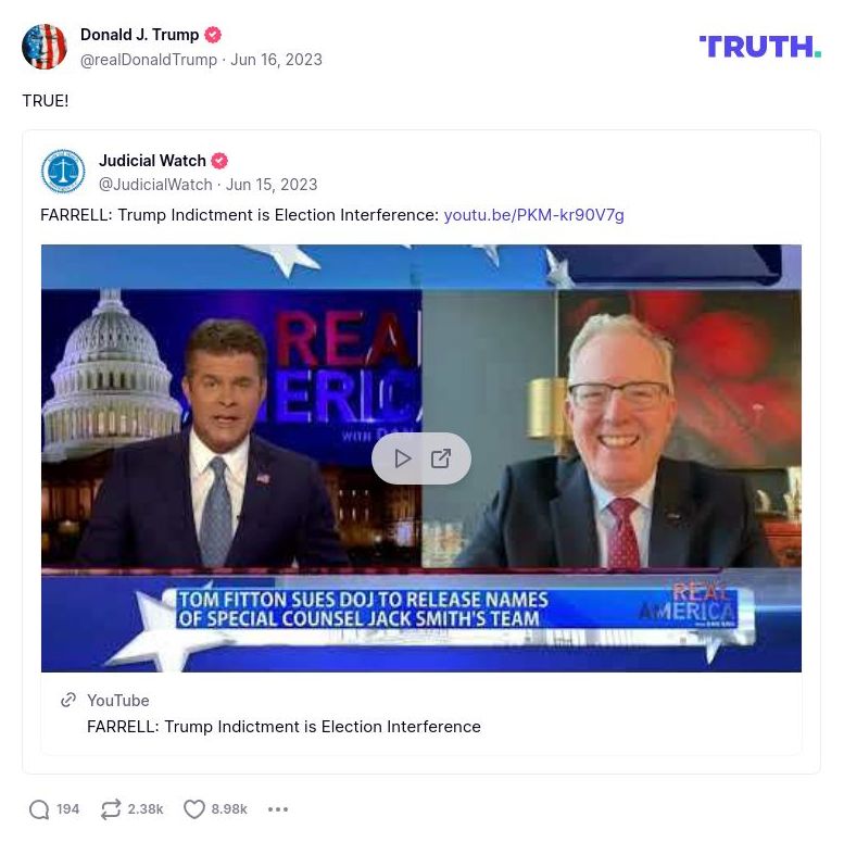 Post image from Donald Trump