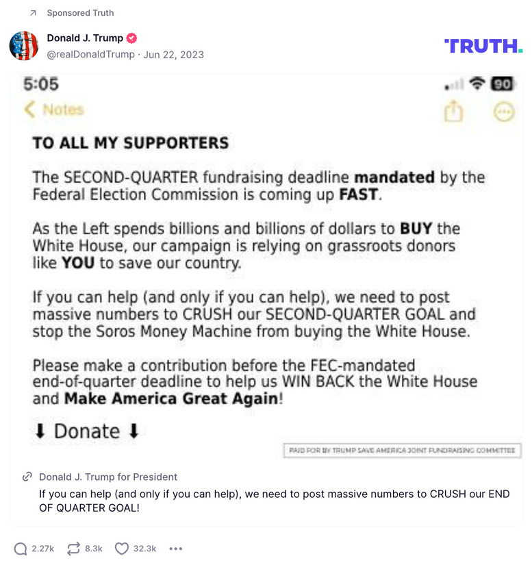 Post image from Donald Trump