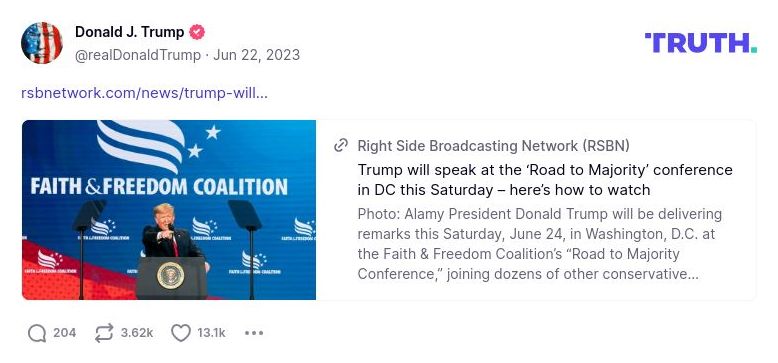 Post image from Donald Trump