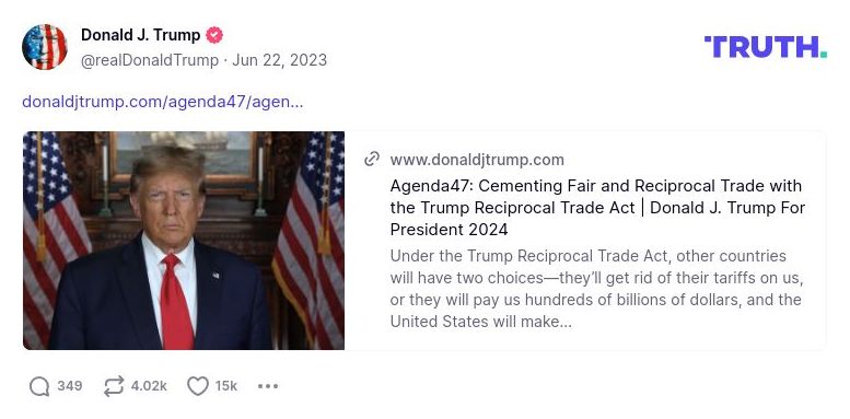 Post image from Donald Trump