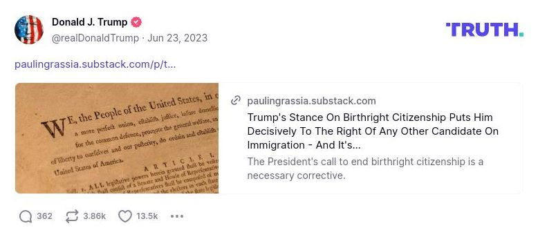 Post image from Donald Trump