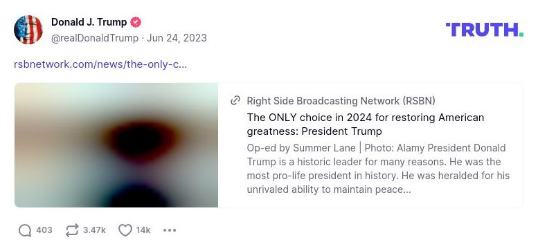 Post image from Donald Trump