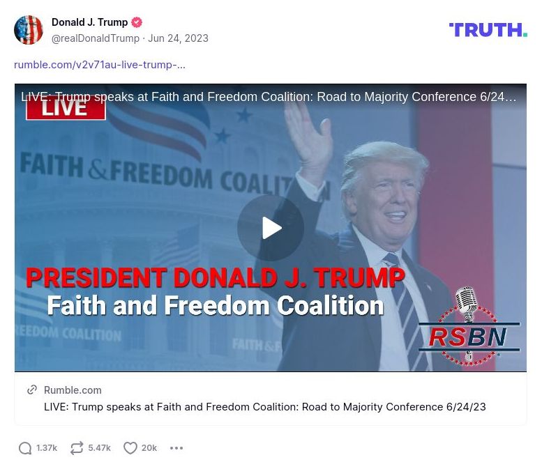 Post image from Donald Trump