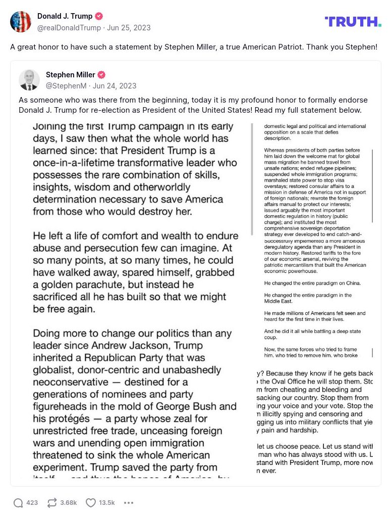 Post image from Donald Trump